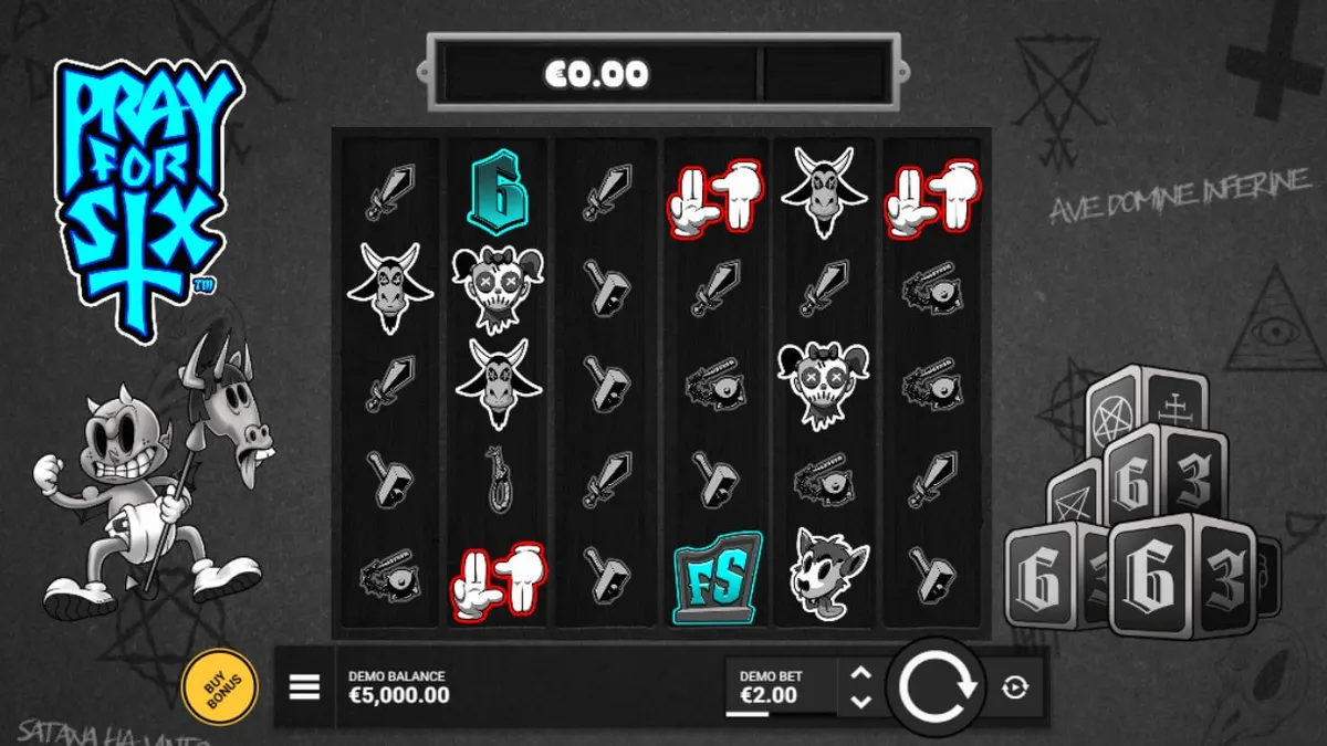 Cena do jogo Pray for Six com estilo visual monocromático e elementos góticos.